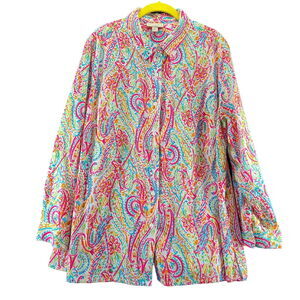 Appleseed's Womens Blouse Multi-Color Size 2X 100% Cotton Long Sleeve Buttons